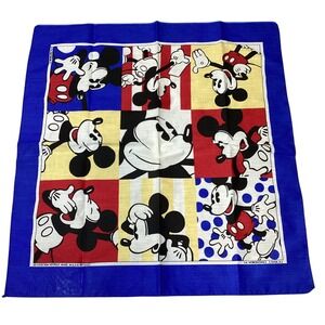 Vintage Mickey Mouse Disney Bandana Scarf Royal Blue‎ Graphic Print USA